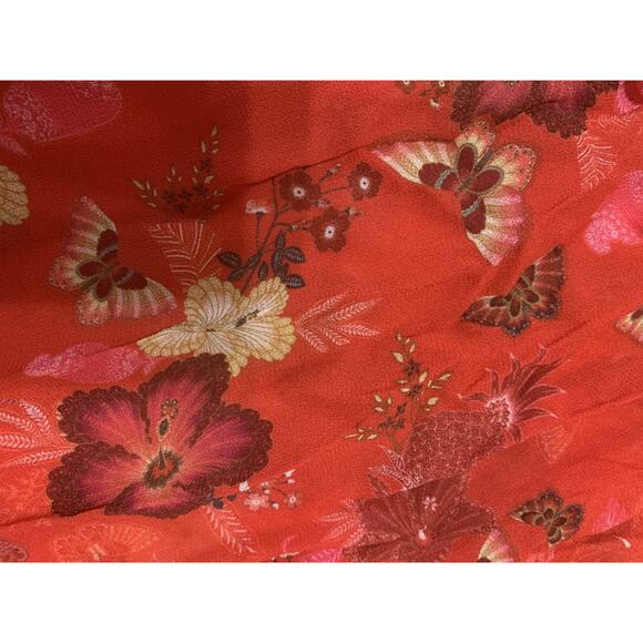 Farm Rio Sheer Red Floral Halter Dress Medium Ruffle Hem Beachy Resort Travel - Picture 8 of 10